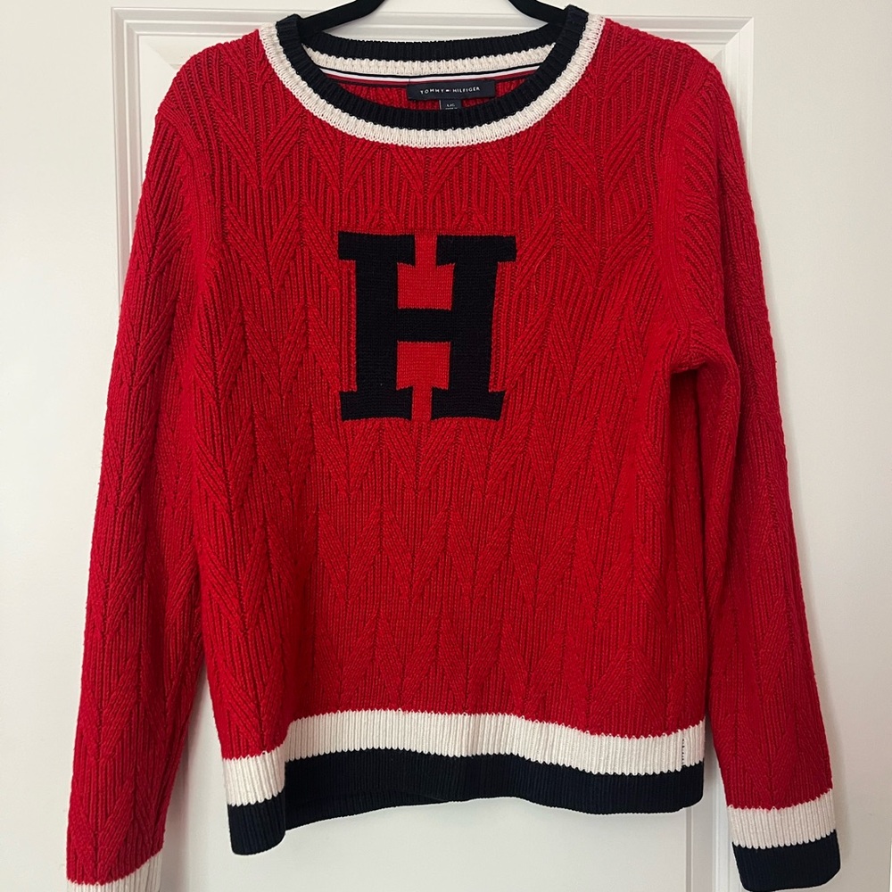 Tommy Hilfiger Red Sweater with Black 'H'